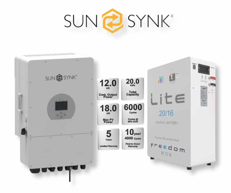 12.0 kW SUNSYNK Hybrid - FREEDOM WON Combo, c/w 20 kWh Lithium Battery