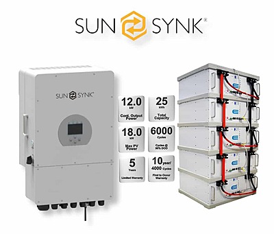 12.0 kW SUNSYNK Hybrid - FREEDOM WON Combo, c/w 5x 5.0 kWh Lithium Batteries 12.0 kW SUNSYNK Hybrid - FREEDOM WON Combo, c/w 5x 5.0 kWh Lithium Batteries