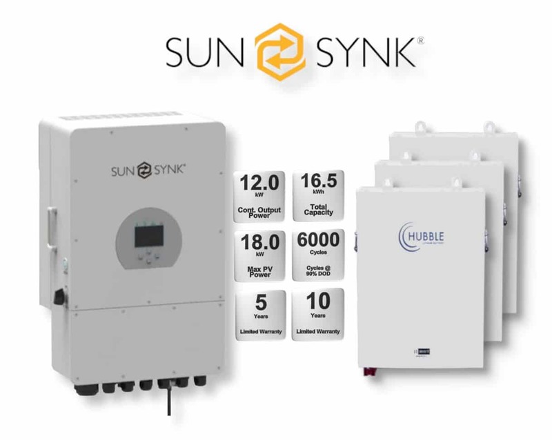 12.0 kW SUNSYNK Hybrid - HUBBLE Lithium Combo, c/w 3x 5.5 kWh Lithium Batteries