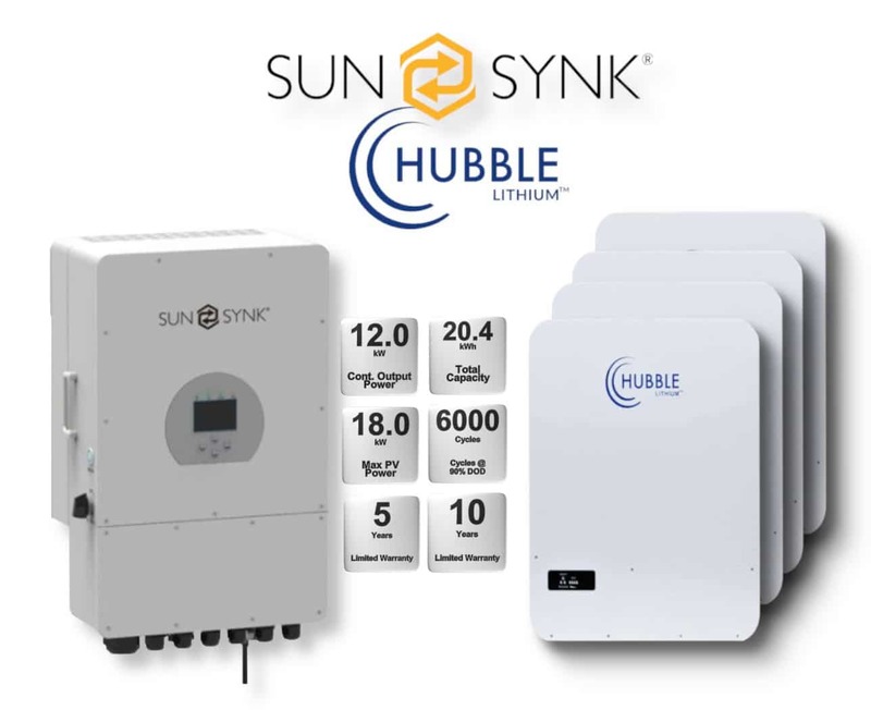 12.0 kW SUNSYNK Hybrid - HUBBLE Lithium Combo, c/w 4x 5.12 kWh Lithium Batteries 12.0 kW SUNSYNK Hybrid - HUBBLE Lithium Combo, c/w 4x 5.12 kWh Lithium Batteries