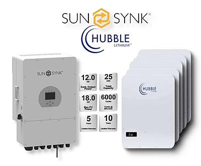 12.0 kW SUNSYNK Hybrid - HUBBLE Lithium Combo, c/w 5x 5.12 kWh Lithium Batteries