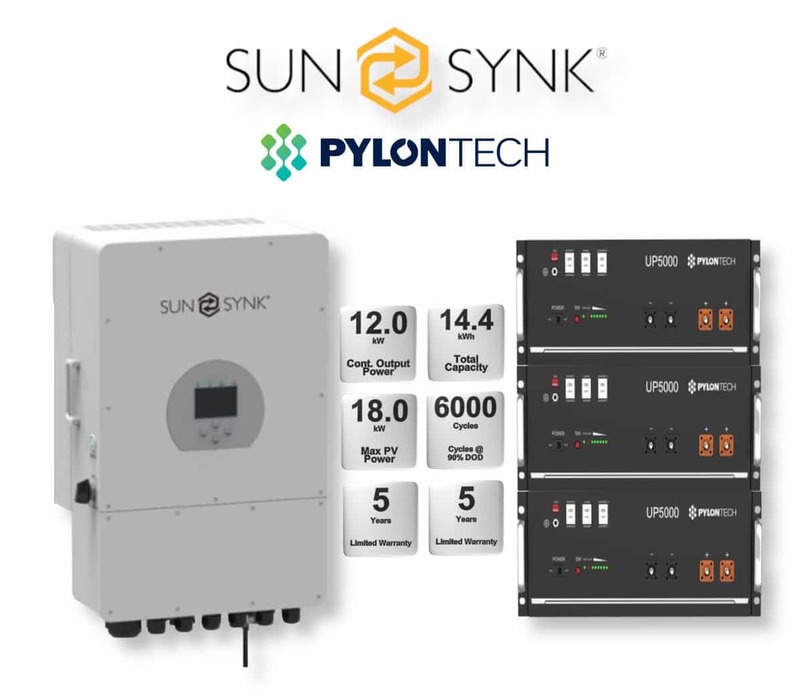 12.0 kW SUNSYNK Hybrid - PYLONTECH Combo, c/w 3x 4.8 kWh Lithium Batteries