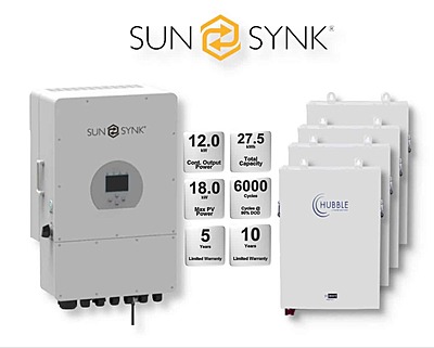 12.0 kW SUNSYNK Hybrid - HUBBLE Lithium Combo, c/w 5x 5.5 kWh Lithium Batteries 12.0 kW SUNSYNK Hybrid - HUBBLE Lithium Combo, c/w 5x 5.5 kWh Lithium Batteries