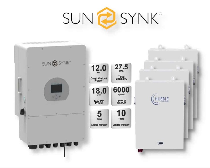12.0 kW SUNSYNK Hybrid - HUBBLE Lithium Combo, c/w 5x 5.5 kWh Lithium Batteries