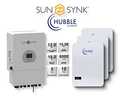 12.0 kW SUNSYNK Hybrid - HUBBLE Lithium Combo, c/w 3x 5.12 kWh Lithium Batteries 12.0 kW SUNSYNK Hybrid - HUBBLE Lithium Combo, c/w 3x 5.12 kWh Lithium Batteries