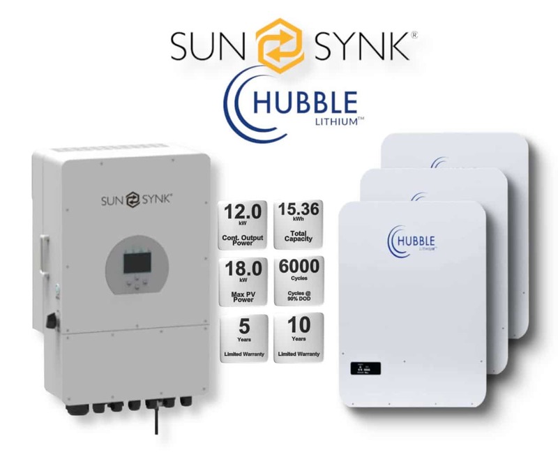 12.0 kW SUNSYNK Hybrid - HUBBLE Lithium Combo, c/w 3x 5.12 kWh Lithium Batteries 12.0 kW SUNSYNK Hybrid - HUBBLE Lithium Combo, c/w 3x 5.12 kWh Lithium Batteries