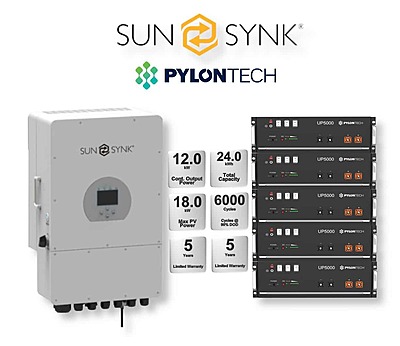 12.0 kW SUNSYNK Hybrid - PYLONTECH Combo, c/w 5x 4.8 kWh Lithium Batteries 12.0 kW SUNSYNK Hybrid - PYLONTECH Combo, c/w 5x 4.8 kWh Lithium Batteries