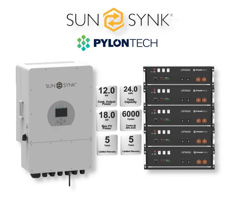 12.0 kW SUNSYNK Hybrid - PYLONTECH Combo, c/w 5x 4.8 kWh Lithium Batteries