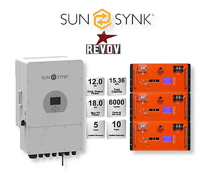 12.0 kW SUNSYNK Hybrid - REVOV Combo, c/w 3x 5.12 kWh Lithium Batteries 12.0 kW SUNSYNK Hybrid - REVOV Combo, c/w 3x 5.12 kWh Lithium Batteries