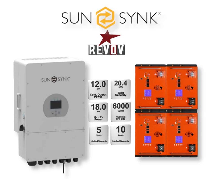 12.0 kW SUNSYNK Hybrid - REVOV Combo, c/w 4x 5.12 kWh Lithium Batteries 12.0 kW SUNSYNK Hybrid - REVOV Combo, c/w 4x 5.12 kWh Lithium Batteries