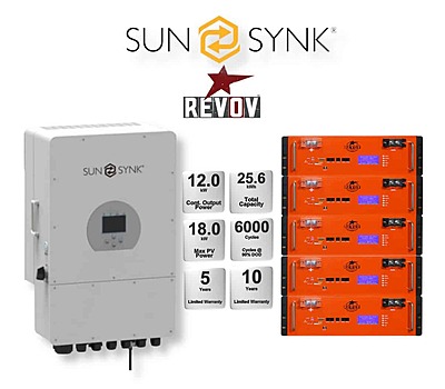 12.0 kW SUNSYNK Hybrid - REVOV Combo, c/w 5x 5.12 kWh Lithium Batteries 12.0 kW SUNSYNK Hybrid - REVOV Combo, c/w 5x 5.12 kWh Lithium Batteries