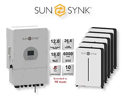 12.0 kW SUNSYNK Hybrid - SUNSYNK Combo, c/w 5 x 5.32 G kWh Lithium Batteries 12.0 kW SUNSYNK Hybrid - SUNSYNK Combo, c/w 5 x 5.32 G kWh Lithium Batteries