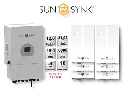 12.0 kW SUNSYNK Hybrid - SUNSYNK Combo, c/w 6 x 5.32 W kWh Lithium Batteries