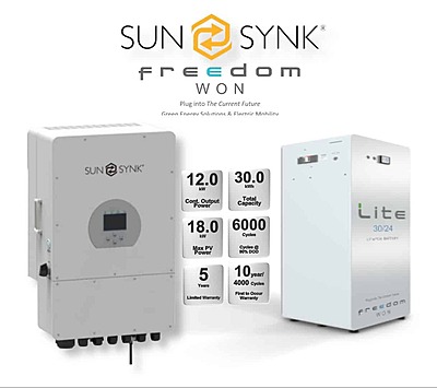 12.0 kW SUNSYNK Hybrid - FREEDOM WON Combo, c/w 30 kWh Lithium Battery