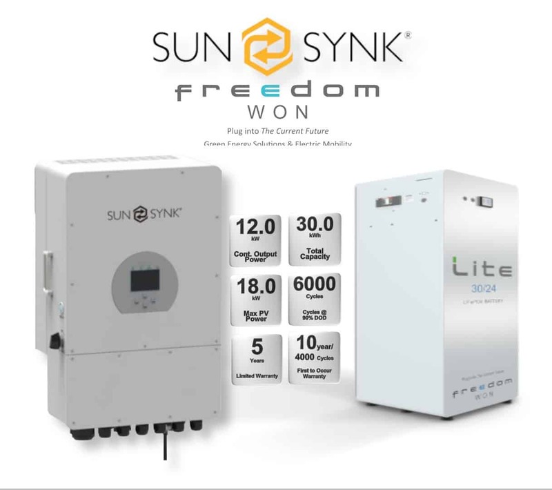 12.0 kW SUNSYNK Hybrid - FREEDOM WON Combo, c/w 30 kWh Lithium Battery