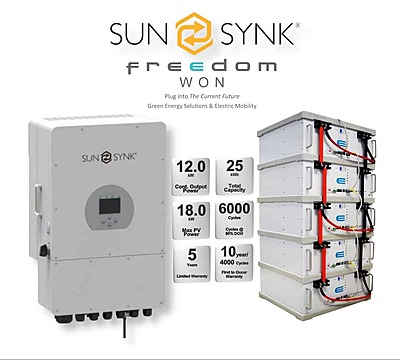 12.0 kW SUNSYNK Hybrid - FREEDOM WON Combo, c/w 5x 5.0 kWh Lithium Batteries