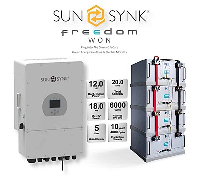 12.0 kW SUNSYNK Hybrid - FREEDOM WON Combo, c/w 4x 5.0 kWh Lithium Batteries