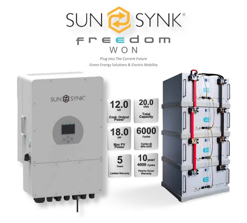 12.0 kW SUNSYNK Hybrid - FREEDOM WON Combo, c/w 4x 5.0 kWh Lithium Batteries