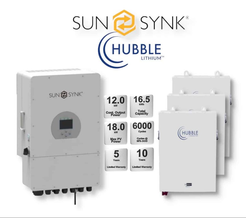 12.0 kW SUNSYNK Hybrid - HUBBLE Lithium Combo, c/w 3x 5.5 kWh Lithium Batteries