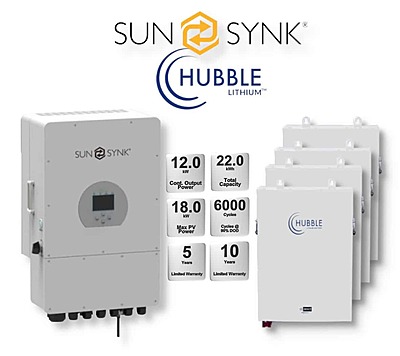 12.0 kW SUNSYNK Hybrid - HUBBLE Lithium Combo, c/w 4x 5.5 kWh Lithium Batteries