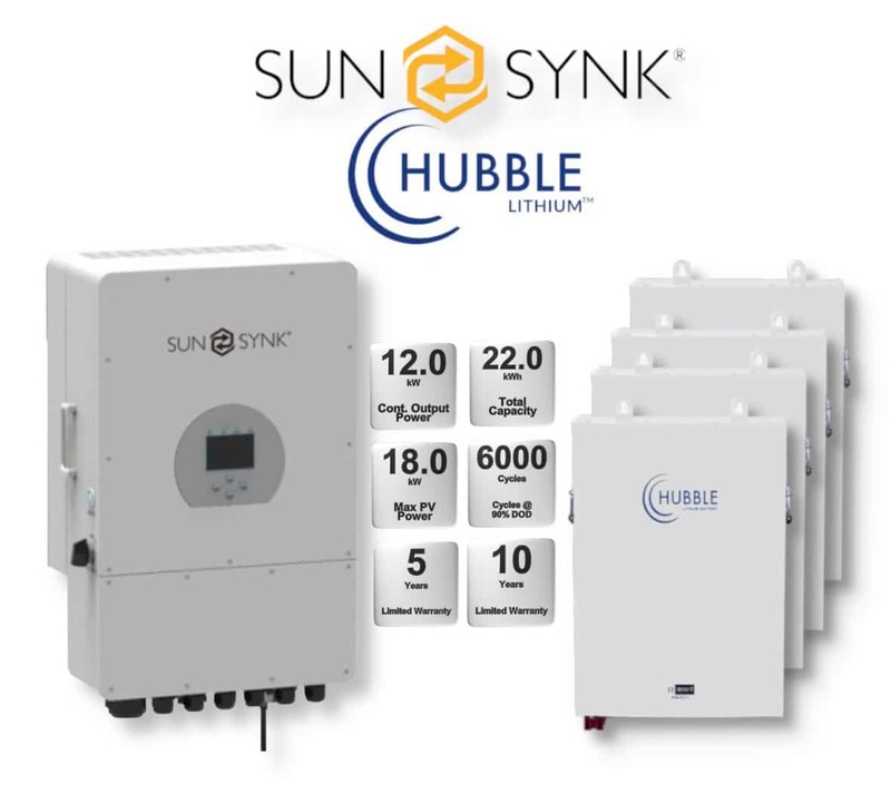 12.0 kW SUNSYNK Hybrid - HUBBLE Lithium Combo, c/w 4x 5.5 kWh Lithium Batteries