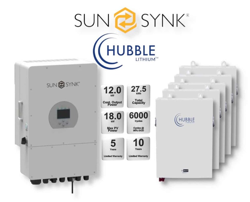 12.0 kW SUNSYNK Hybrid - HUBBLE Lithium Combo, c/w 5x 5.5 kWh Lithium Batteries