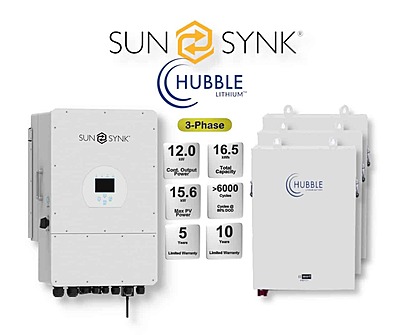 12.0 kW SUNSYNK 3-Phase Hybrid - HUBBLE Combo, c/w 3x 5.5 kWh Lithium Batteries