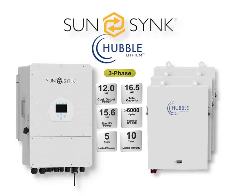 12.0 kW SUNSYNK 3-Phase Hybrid - HUBBLE Combo, c/w 3x 5.5 kWh Lithium Batteries