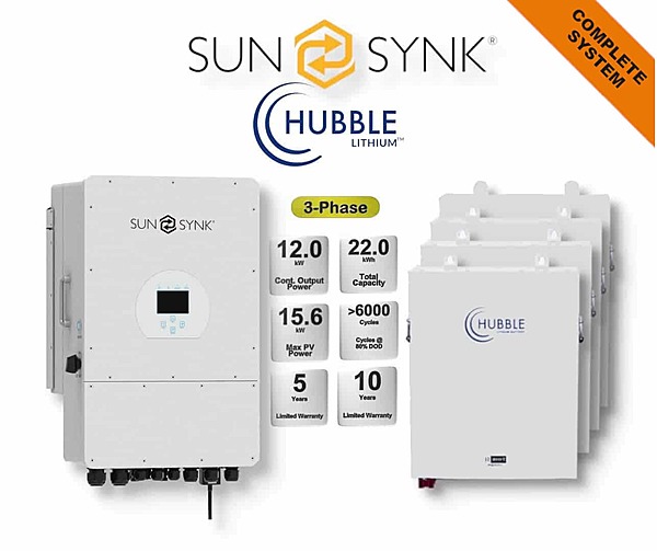 12.0 kW SUNSYNK 3-Phase Hybrid - HUBBLE Combo, c/w 4x 5.5 kWh Lithium Batteries