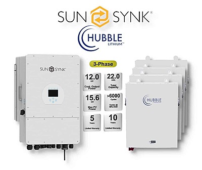 12.0 kW SUNSYNK 3-Phase Hybrid - HUBBLE Combo, c/w 4x 5.5 kWh Lithium Batteries
