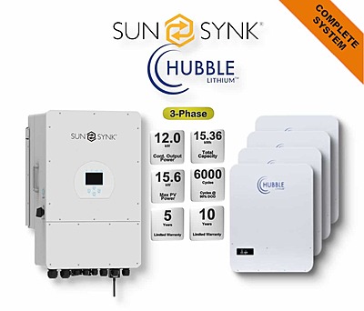 12.0 kW SUNSYNK 3-Phase Hybrid - HUBBLE Combo, c/w 4x 5.12 kWh Lithium Batteries