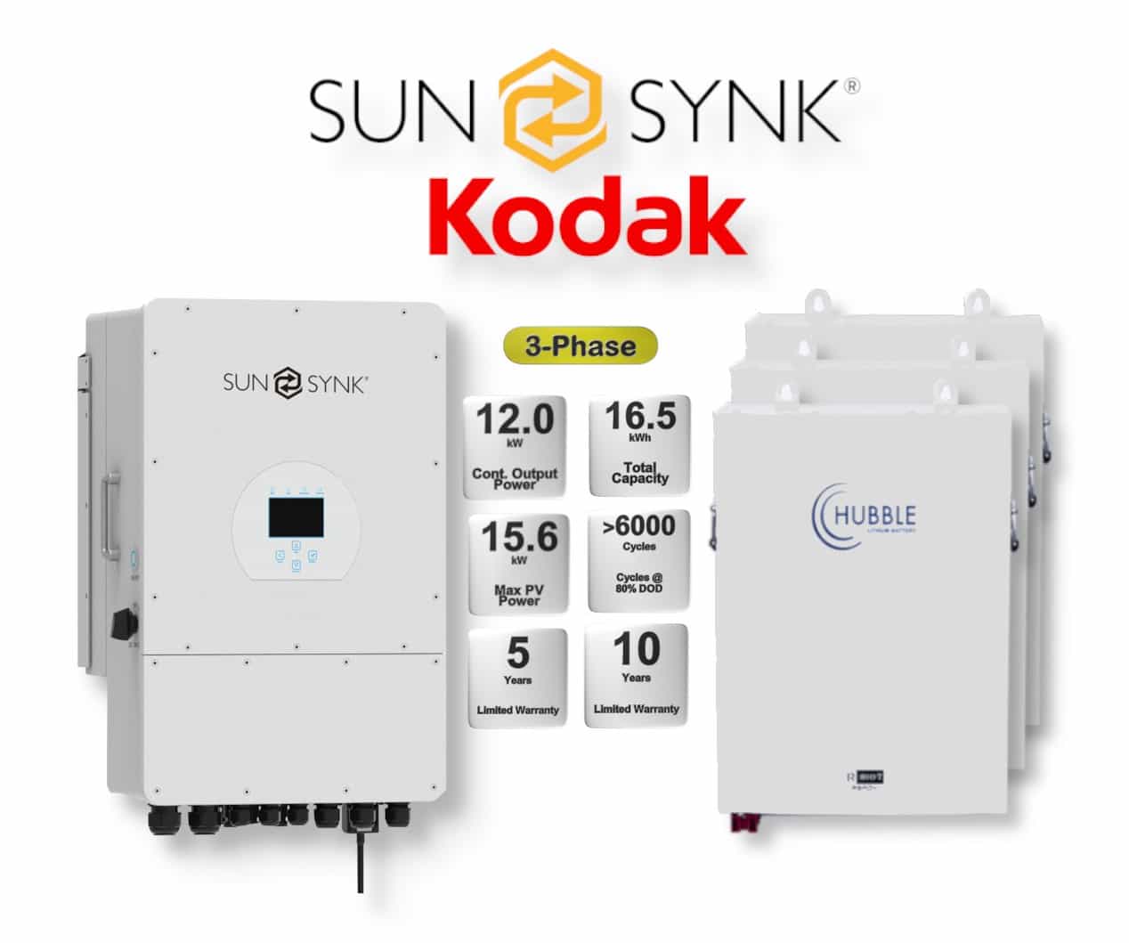 12.0 kW SUNSYNK 3-Phase Hybrid - HUBBLE Combo, c/w 3x 5.5 kWh Lithium Batteries