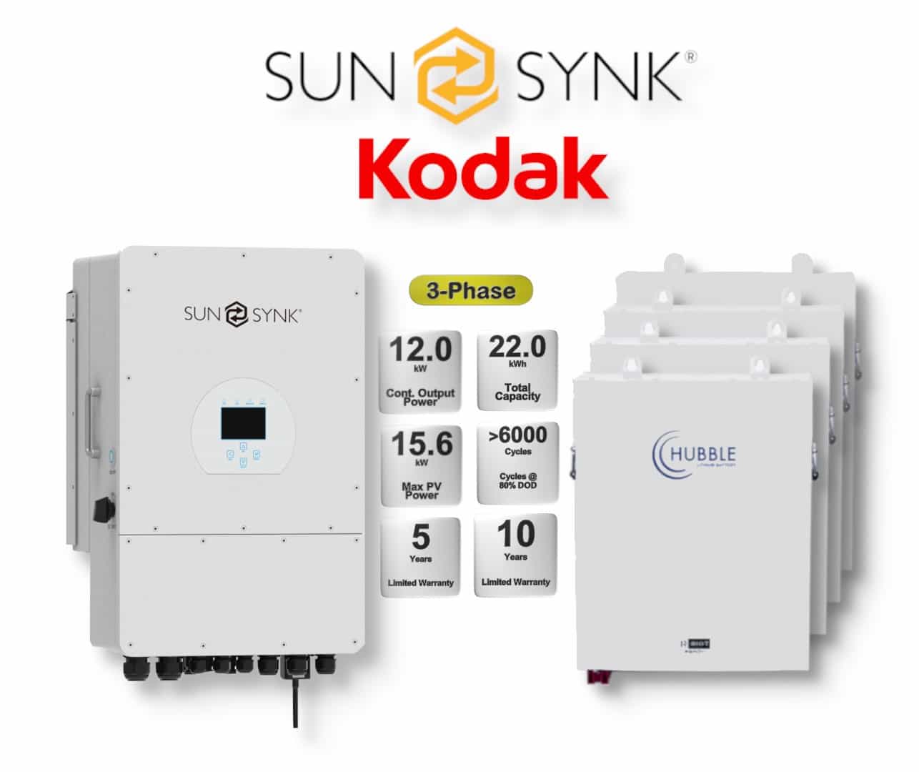 12.0 kW SUNSYNK 3-Phase Hybrid - HUBBLE Combo, c/w 4x 5.5 kWh Lithium Batteries