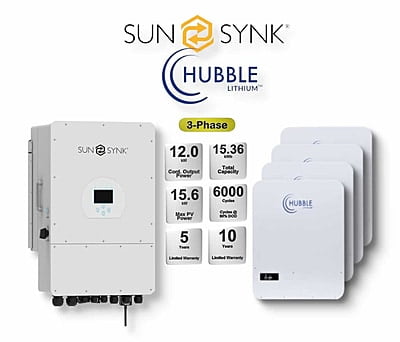 12.0 kW SUNSYNK 3-Phase Hybrid - HUBBLE Combo, c/w 4x 5.12 kWh Lithium Batteries