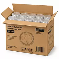 12oz Flat Clear Lids HYP PET w/out hole 10/100