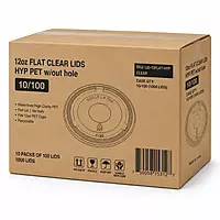 12oz Flat Clear Lids HYP PET w/out hole 10/100