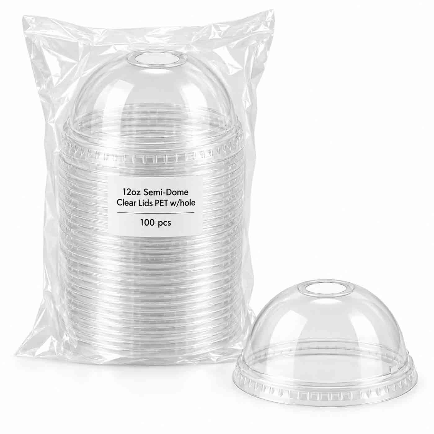 12oz Semi-Dome Clear Lids HYP PET w/hole 10/100