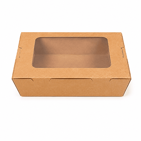 Eco-Island Kraft Food Container with window 8" x 5.5" x 2" 4/50