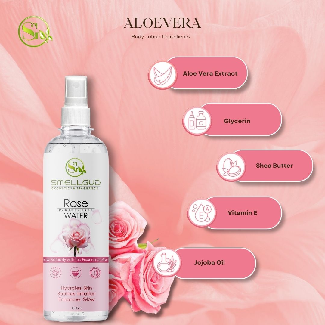 Smellgud cosmetics Herbal Premium Rose Water-200 ml | Skin, Face and Hair Toner | No Paraben, No Alcohol | Balances & Restores Skin's pH Levels | For All Skin Types