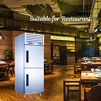 Blue Star GC Series 2 Door Reach-In Chiller in a bustling restaurant kitchen. Blue Star GC Series 2 Door Reach-In Chiller in a bustling restaurant kitchen.
