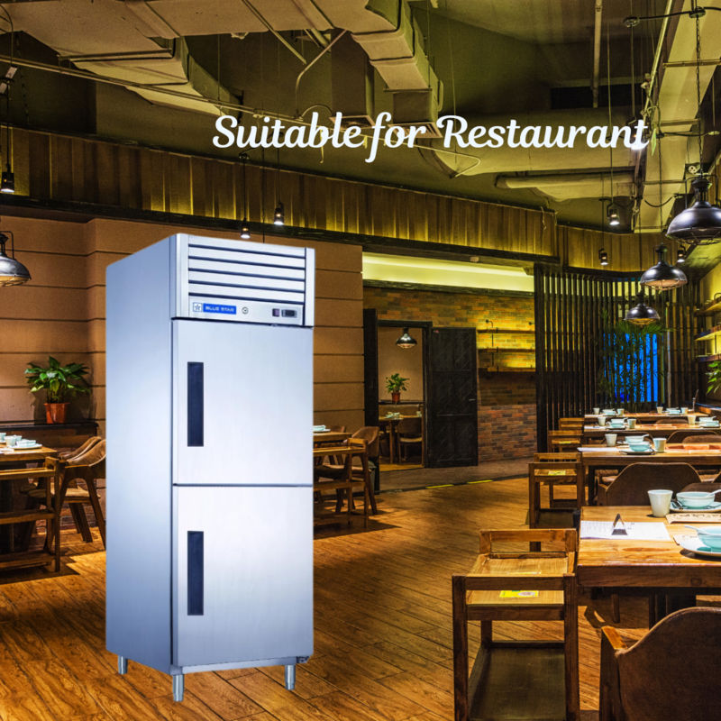 Blue Star 2 Door Reach-In Freezer- GC Series in a bustling restaurant kitchen.