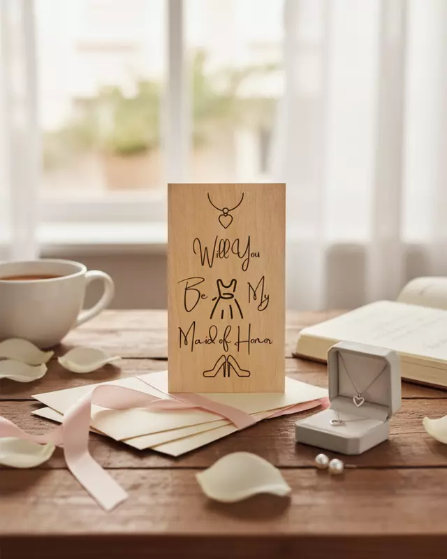 Heirloom Collection Bride’s Proposal Cards featuring engraved personalized bridal party cards.