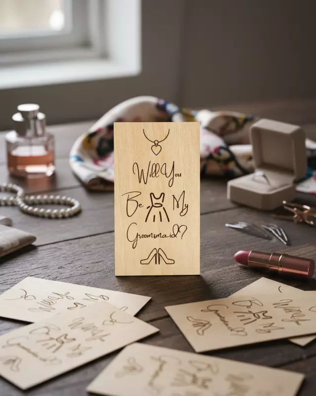 Heirloom Collection engraved Groom’s Proposal Cards for wedding party proposals.