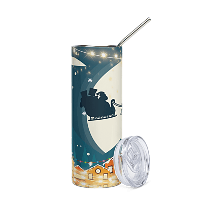 Santa Sleigh Over Village Skinny Tumbler – Christmas Night Holiday Drinkware