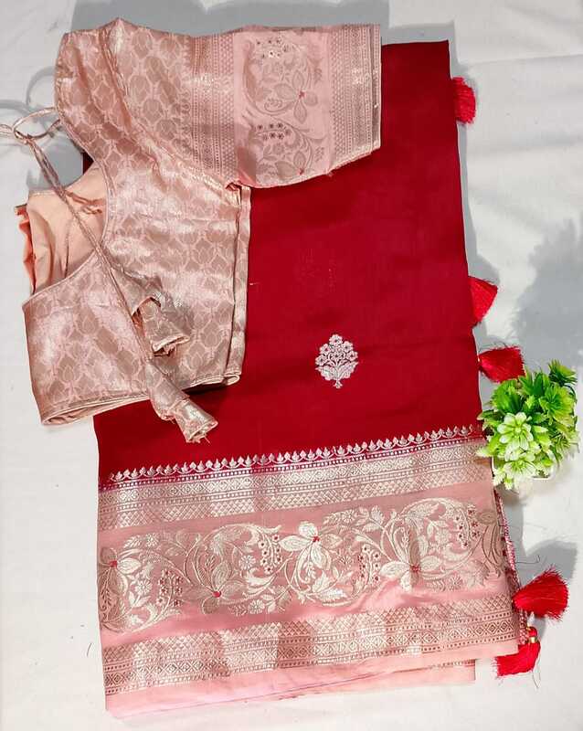 J220: Ready To Ship Beautiful Banarasi Raw Mango Silk Saree With Stitched Blouse J220: Ready To Ship Beautiful Banarasi Raw Mango Silk Saree With Stitched Blouse