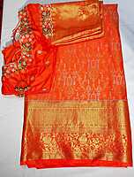 J316: Ready To Ship Beautiful Semi Kanchipattu Saree With Stitched Embroidery Work  Blouse