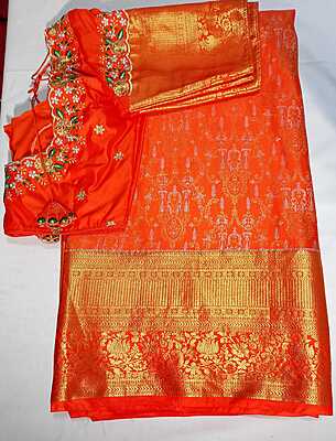 J316: Ready To Ship Beautiful Semi Kanchipattu Saree With Stitched Embroidery Work  Blouse