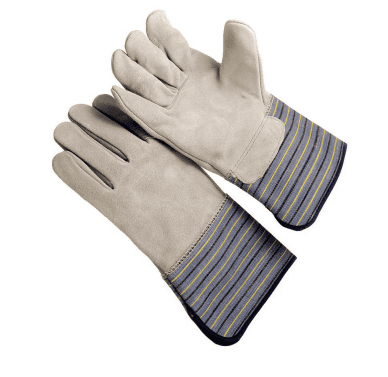 Full leather back, 4.5” rubberized cuff, lined