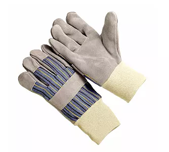 Stripe fabric back, blue knit wrist, lined
