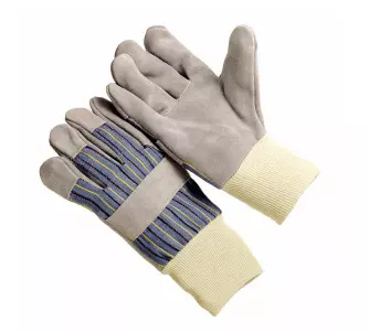 Stripe fabric back, blue knit wrist, lined